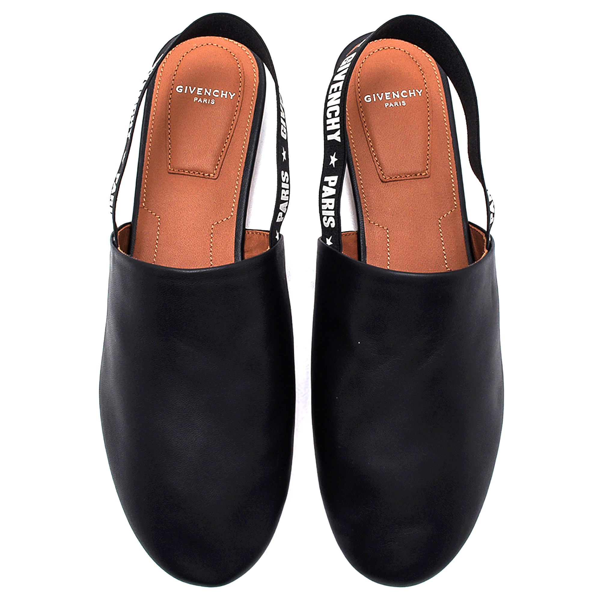 Givenchy - Black Leather Rivington White Logo Slingback Mules